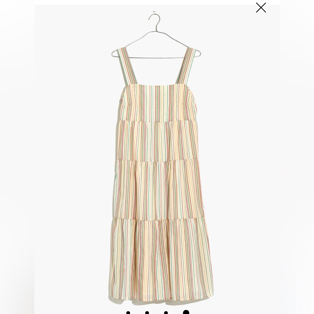 Madewell Button-Back Tiered Dress in Textural Rainbow Stripe size 12 -